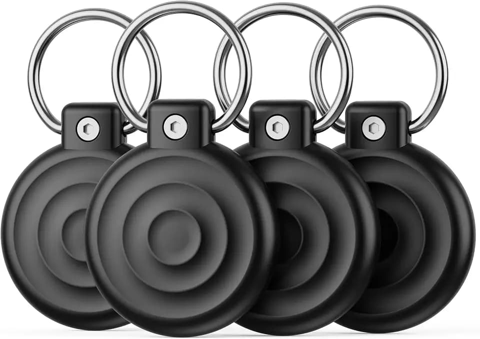 Anti-Theft for AirTag Holder 4 Pack with Security Lock, IPX8 Waterproof for AirTag Case for Apple AirTag (1st & 2nd Gen), Rugged Hard Shell Cover for Keys, Luggage, Backpack & Pet Collar, Black