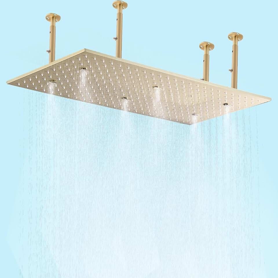 HOMEDEC 2 Modes Luxury High Pressure Rain Shower Head, 16"x32" Super Large Ceiling Full Body Shower Head with Silicone Nozzles Rectangle Mist Showerhead, Brushed Gold Finish