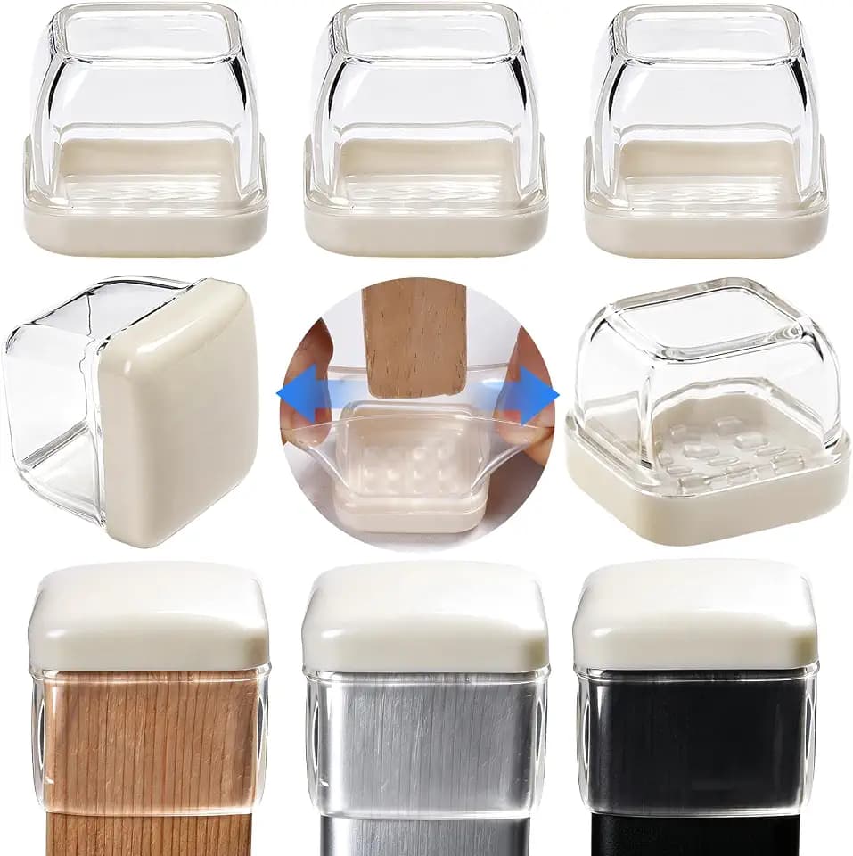 RCHYFEED Transparente Stuhlbeinkappen, 24 Stück Quadrat Elastische Schutzkappen, Stuhlbeine für Teppiche, Teflon Bodenschoner für Stühle, Stühle für Verschleißfeste Stuhlbeinschoner (L Fit:28-36mm)
