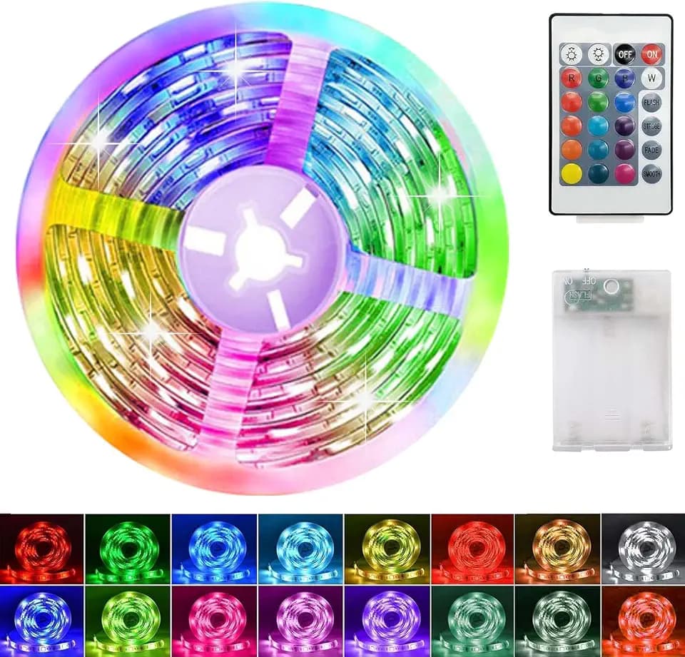LED Streifen Batterie 1m,Lichtband RGB 5050 Selbstklebendes 16 Farbenwechsel,Batteriebetriebene LED Streifen Lichter,LED Strip mit Fernbedienung für Schränke, Treppen, Küche, Betten