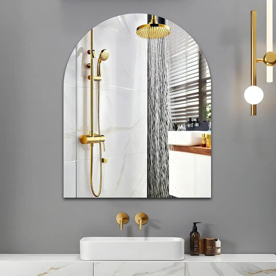 Bogen Wandspiegel Oval Badspiegel 50 x 40 cm HD Glas Dekorative Wandspiegel ohne Rahmen Schminkspiegel für Badezimmer, Schlafzimmer, Wohnzimmer