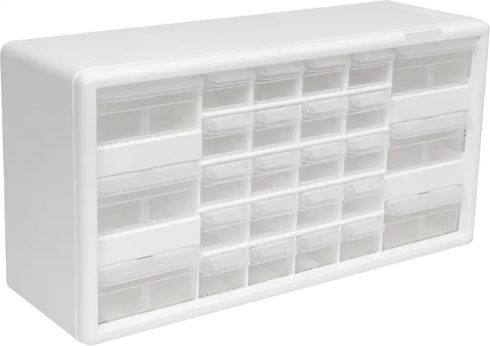 Akro-Mils 26-Drawer Plastic Storage Cabinet, 20" W x 6" D x 10" H, White