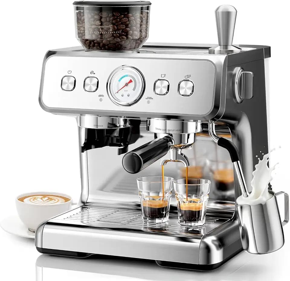 Kismile Dual Boiler Espresso Machine with Grinder, 20 Bar Expresso Coffee Machines with Milk Frother, Expresso Machines for Home, Removable Water Tank, Perfect for Cappuccino, Latte