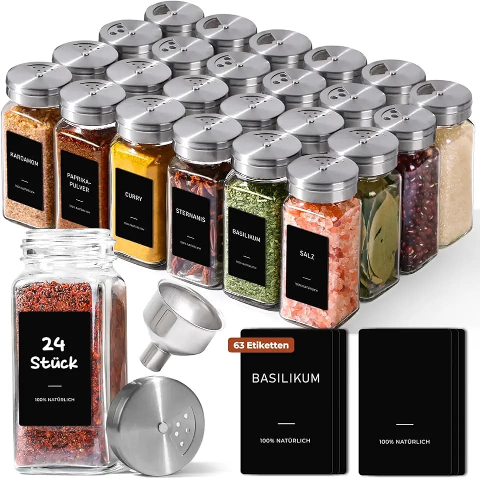 ComSaf Gewürzgläser, Gewürzstreuer mit Drehbarer Deckel 120 ml, 24er Set