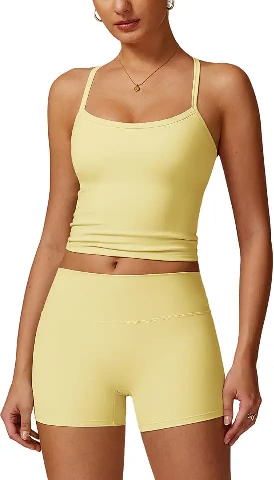 IDOPIP Sportanzug Zweiteiler Damen für Fitness: Spaghettiträger Sommer Outfits mit BH-Polster und hohe Taile Leggings kurz - Gym Set für Yoga, Pilates und Workout