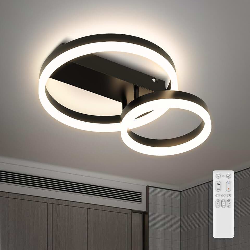 FANLG LED Deckenleuchte Dimmbar 40cm Deckenlampe Schlafzimmer 2-Ringe Design, 22W Moderne Deckenleuchte Wohnzimmer mit Nachtlicht Lampe decke für Schlafzimmer, Esszimmer, Büro, Arbeitszimmer