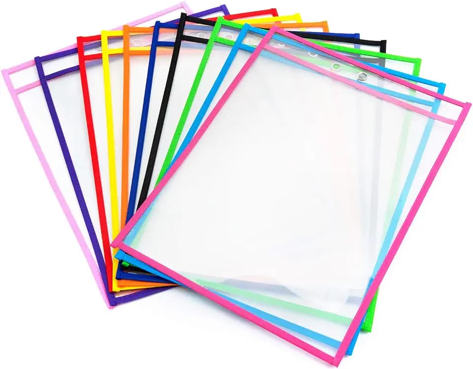 Diealles Shine Abwischbare Durchsichtige Hüllen, 10 Stück Reusable Dry Erase Pockets Schreibwaren Lieferungen für Büro und Schule, 35.5×25.5 cm