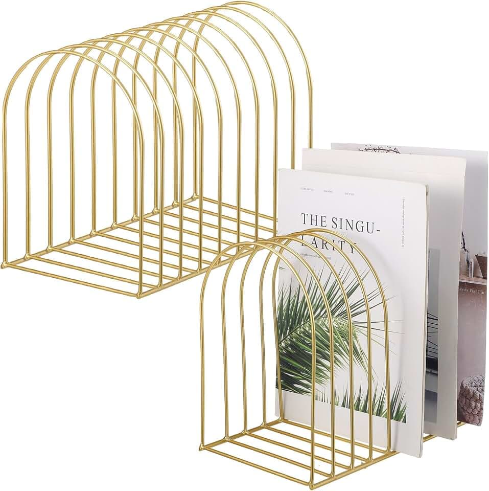 Kosiz 2 Sets Wire File Organizer for Desk 9 Slots Metal File Holder, Gold
