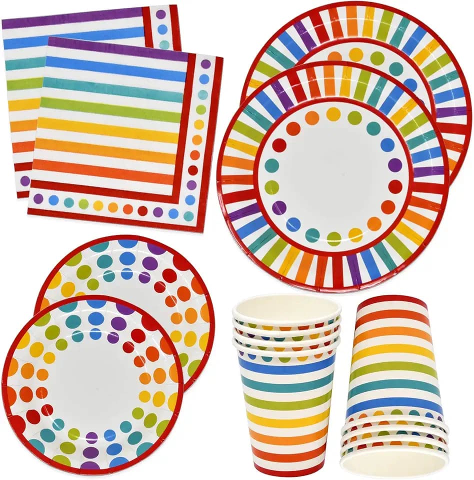 Gift Boutique 150 Rainbow Party Supplies Set Serves 30 Plates Napkins Cups Colorful Birthday Decorations Polka Dot Stripe Tableware Kids Celebration Kit