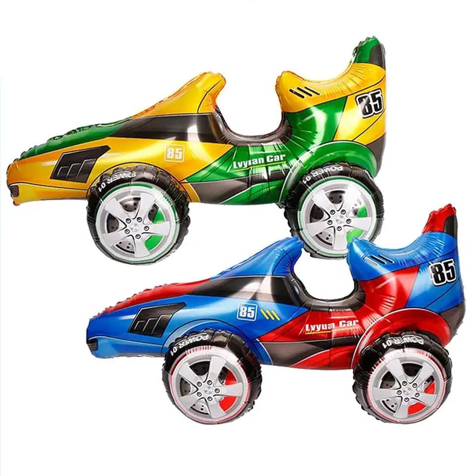 2 Vehicles 28''Huge Racing Toy Car Foil Balloons Double-sided Car Balloons Vehicle Aluminium Foil Colorful Balloon Birthday Party Supplies Cute Baby Shower Decorations (Racing toy car)