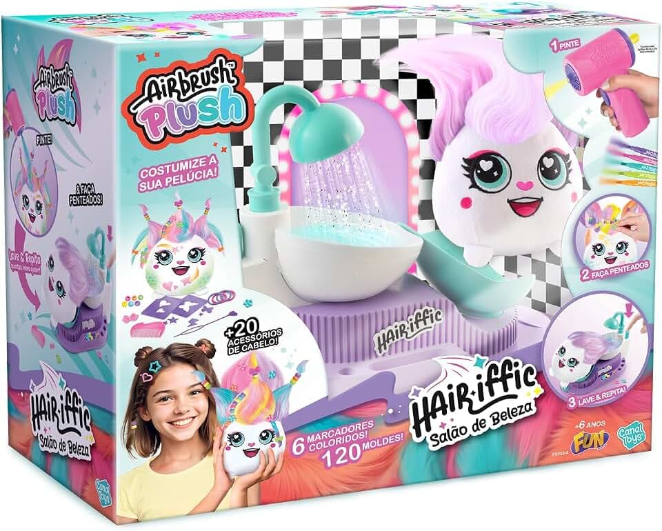 Canal Toys - Airbrush Plush - Hair’iffic Friseursalon - Stofftier färben, waschen & stylen - elektronischer Airbrush-Föhn - 20 Accessoires + Sprühflasche - kreatives Spiel ab 6 Jahren - AIR 044