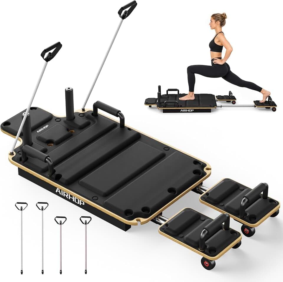 AIRHOP Pilates Reformer Board with 20lbs & 25lbs Resistance Bands for Home