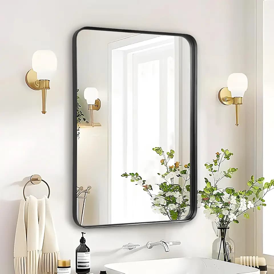 Black Bathroom Vanity Mirror Over Sink 24x36, Large Wall Mounted Mirror