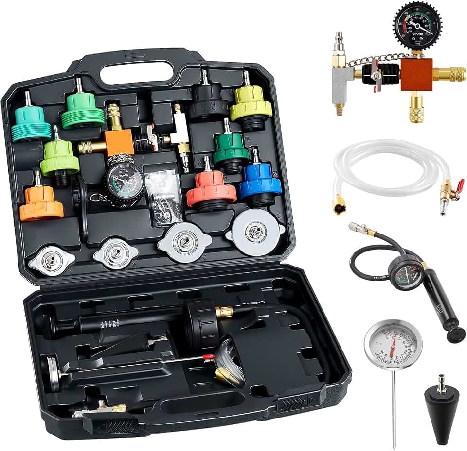 VEVOR Coolant Pressure Tester Kit, 22Pcs Radiator Vacuum Refill Kit with 4 Adapters, Universal Fit, Automotive Cooling System Pressure Tester Kit, with Pressure Pump & Aluminum Alloy Purge Filler