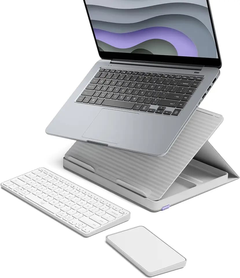 Logitech Casa Pop Up Desk Laptop Stand, Keyboard & Touchpad - Tan/Purple