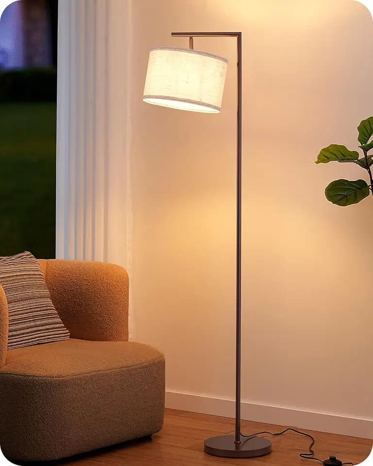 EDISHINE Stehlampe Wohnzimmer, 2700K LED inkl., Leinenschirm, Rotbraun