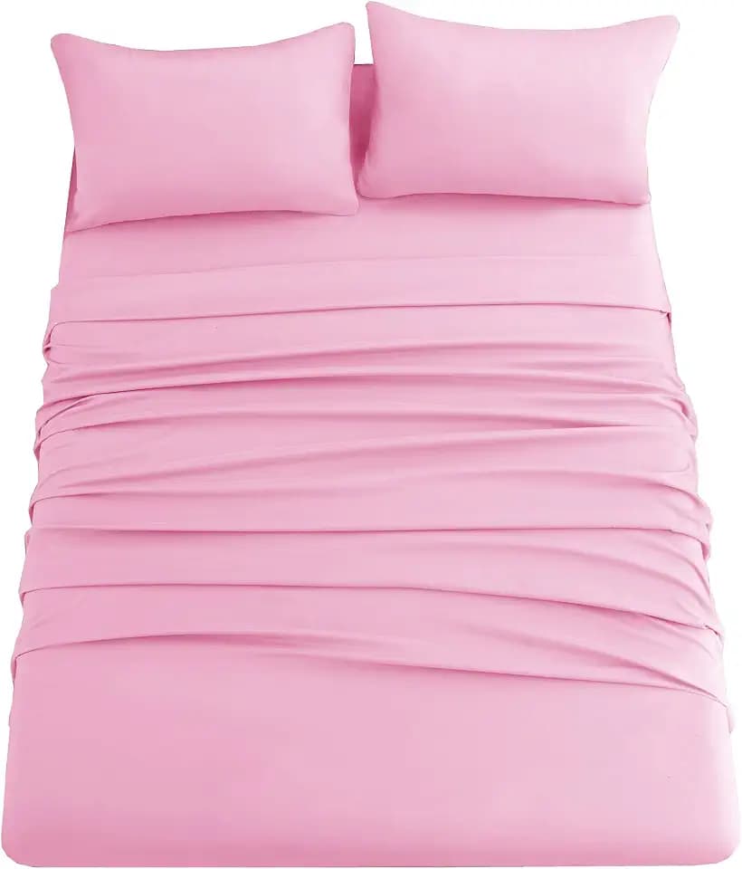 Ghooss Pink Bed Sheet Set with Deep Pocket,Super Soft Microfiber Bedding-Breathable,Warm,Wrinkle,Fade Free,4 Piece Bedding Sheet Sets(Full,Pink)