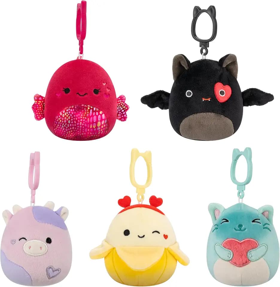 Squishmallows Original Valentine’s Day Clip 5-Pack – Official Jazwares Plush (Clips) (Amazon Exclusive)