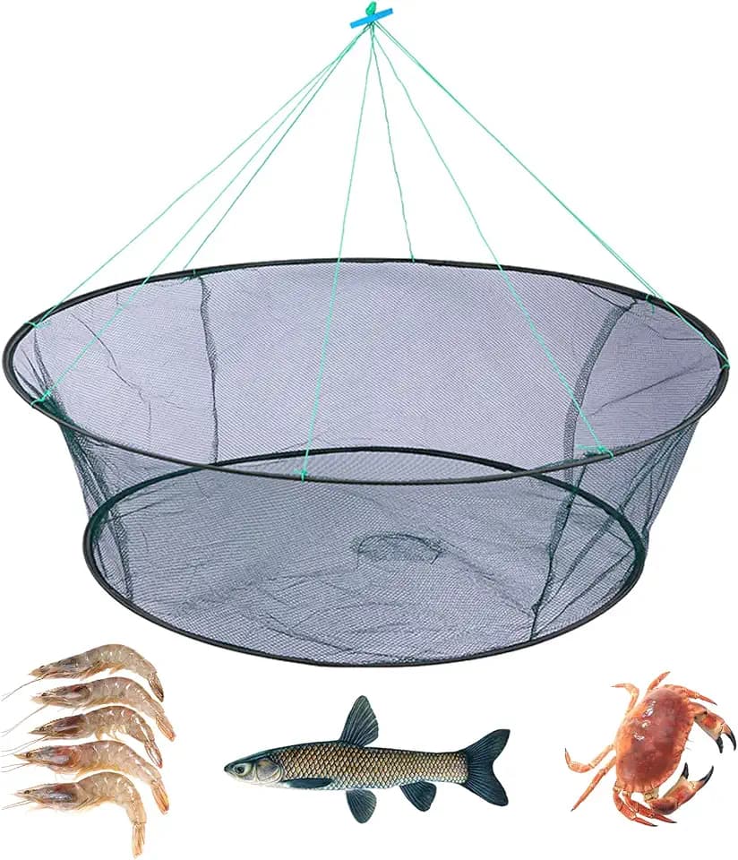 Foldable Fishing Net, Nylon Minnow Trap Crab Trap Crab Net, Drop Net for Pier Fishing, Drop Nets for Pulling Up Fish with Rope, Portable Bridge Fishing Nets for Minnows Crawfish Shrimp