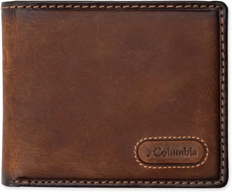 Columbia Mens RFID Slim Bifold Wallet With ID Window Tan Burnished