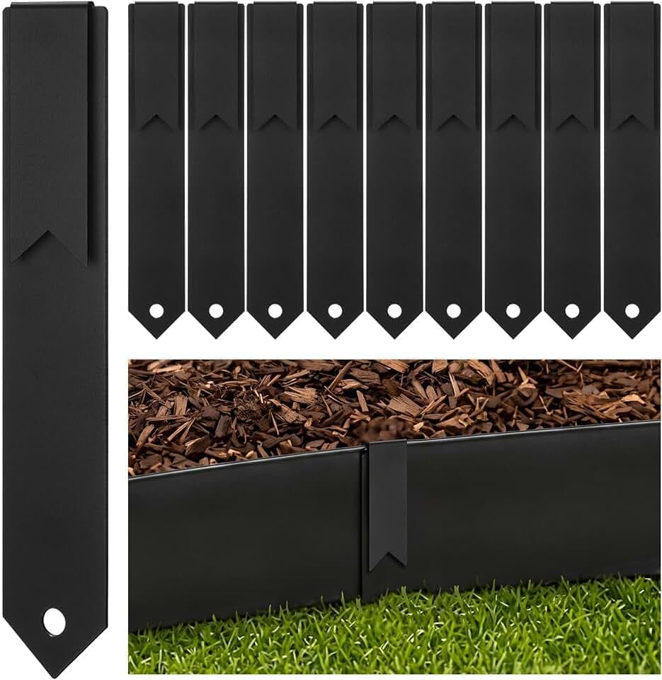 Hicarer 10 Pcs 12 Inch Metal Landscape Stakes Heavy Duty Edging Splicing