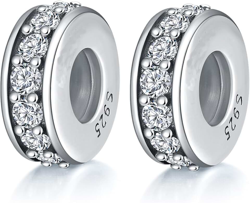 GW S925 Sterling Silber mit Zirkonia Silber Spacer Stopper Bead Charm 2Pcs Funkelnde