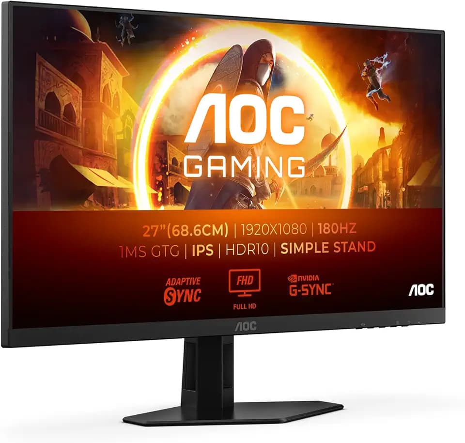 AOC 27G4XED 27 Zoll FHD Gaming Monitor, 180Hz, Fast IPS Panel, 1ms GtG, HDR10, G-Sync Compatible, Lautsprecher,(1920x1080 HDMI 2X 2.0 DP 1x 1.4) Schwarz