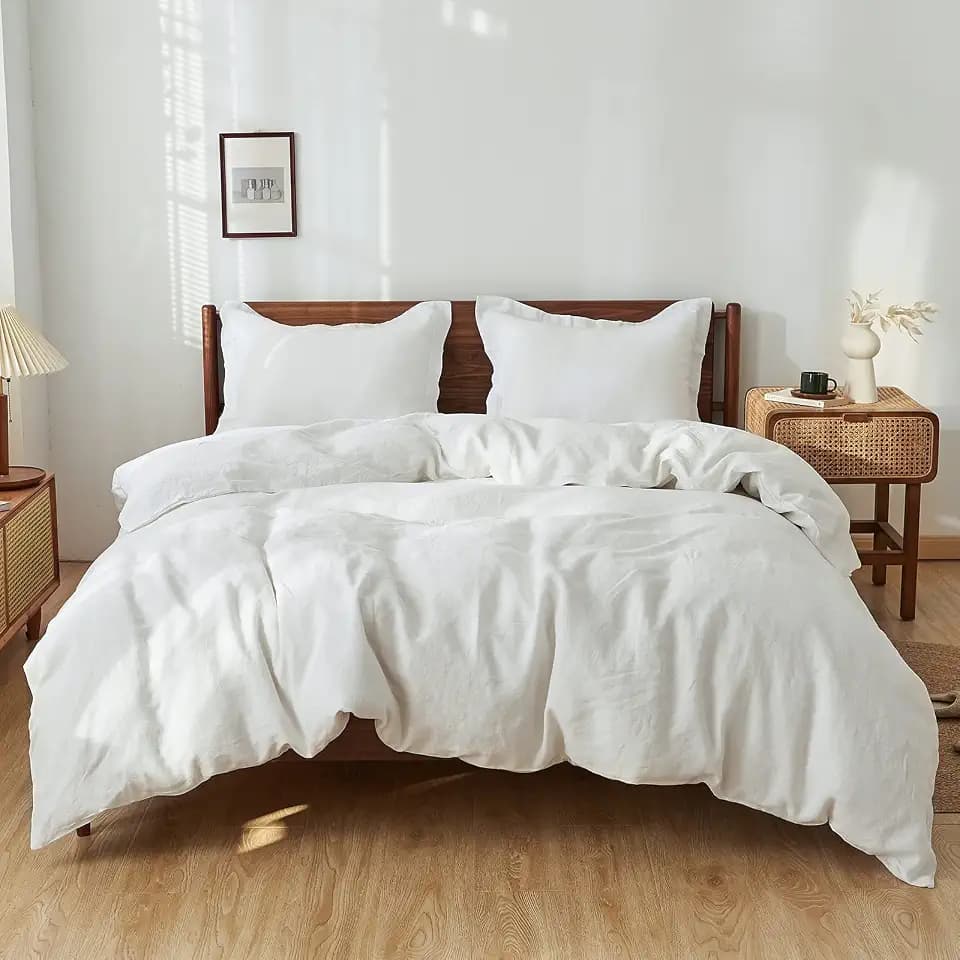 Simple&Opulence 100% Linen Duvet Cover Set, Natural French Flax White Duvet Cover Twin Size, Breathable Soft Comfy Linen Bedding Comforter Cover with 1 Pillowcase(White, 86"x68")