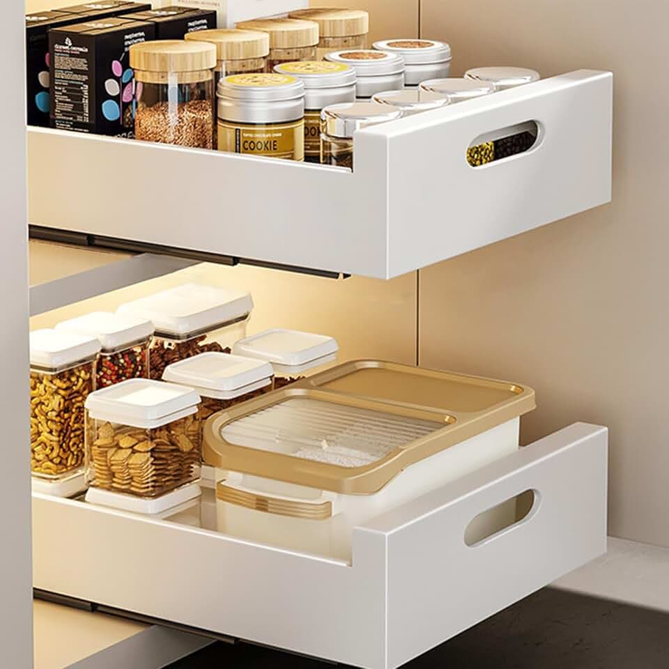Pull out Cabinet Organizer,Ausziehbarer Schrank-Organisator,Schiebeschublade mit Roll-out-Auszug,Küchenschrank für Töpfe,für Küche Unterschrank Organisation,2 Stück (Weiß, 30cm)