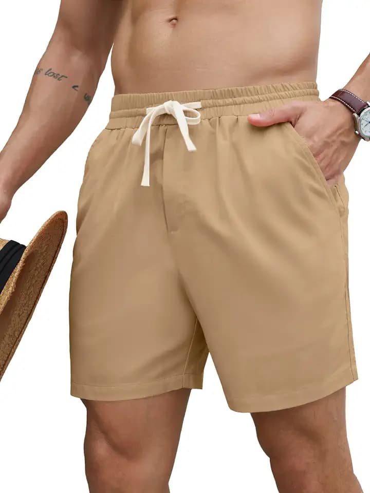 PLEPAN Men's 5 Inch Inseam Linen Shorts Casual Summer Shorts