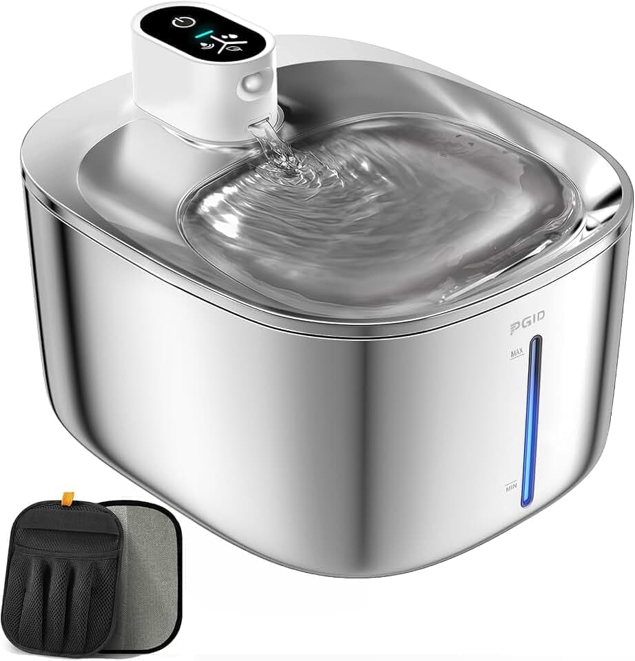 Cordless Cat Water Fountain Stainless Steel,142fl.oz/4.2L Battery Operated Wirless Water Fountain for Dog Pet