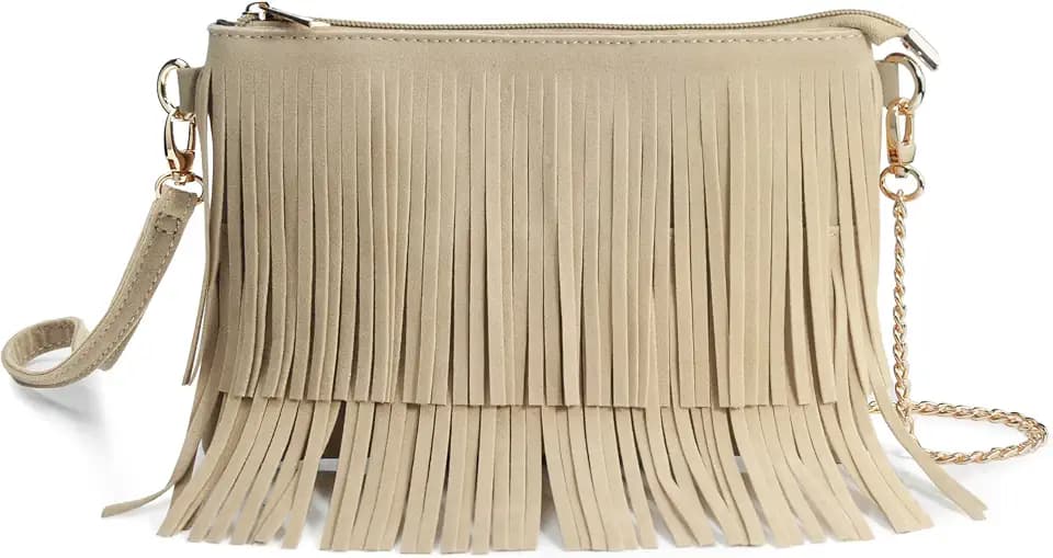 HOXIS Fringe Cross Body Bag Womens Small Shoulder Bag Top Zip Wristlet