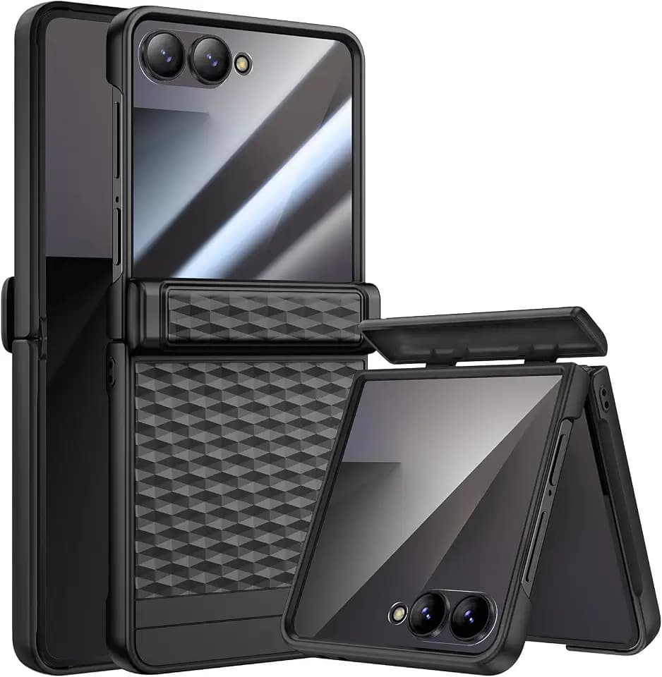 für Samsung Galaxy Z Flip 7 Hülle[Not for Flip 7FE] mit Displayschutzfolie und Scharnierschutz, Stoßfest und Griffig Handyhülle, Rundum-Schutz Schutzhülle für Flip 7, Schwarz