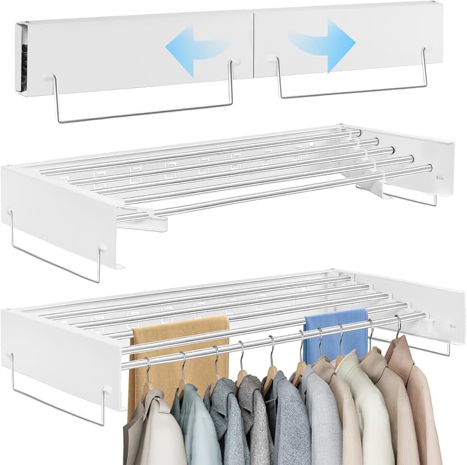 Wandmontierter Wäschetrockner mit 80cm Langen Stäben,Klappbarer (Weiß)