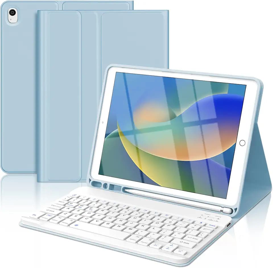 Keyboard Case for iPad 9th/8th/7th Generation 10.2'' (2021/2020/2019) and iPad Air 3rd Gen/iPad Pro 10.5", Magnetically Detachable Keyboard[Support 3 System], Soft TPU Back Cover with Pencil Holder