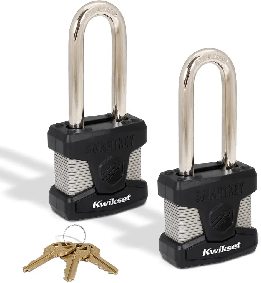 Kwikset SmartKey Re-Keyable Laminated Steel Padlock, 2-Pack, Black