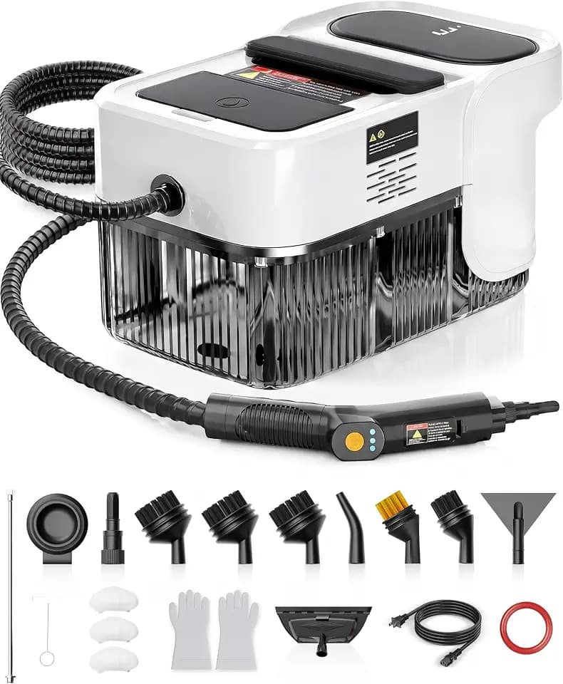 GEVOLCM Steam Cleaner, 3 Level Adjustable Handle with 18 Accessories, White
