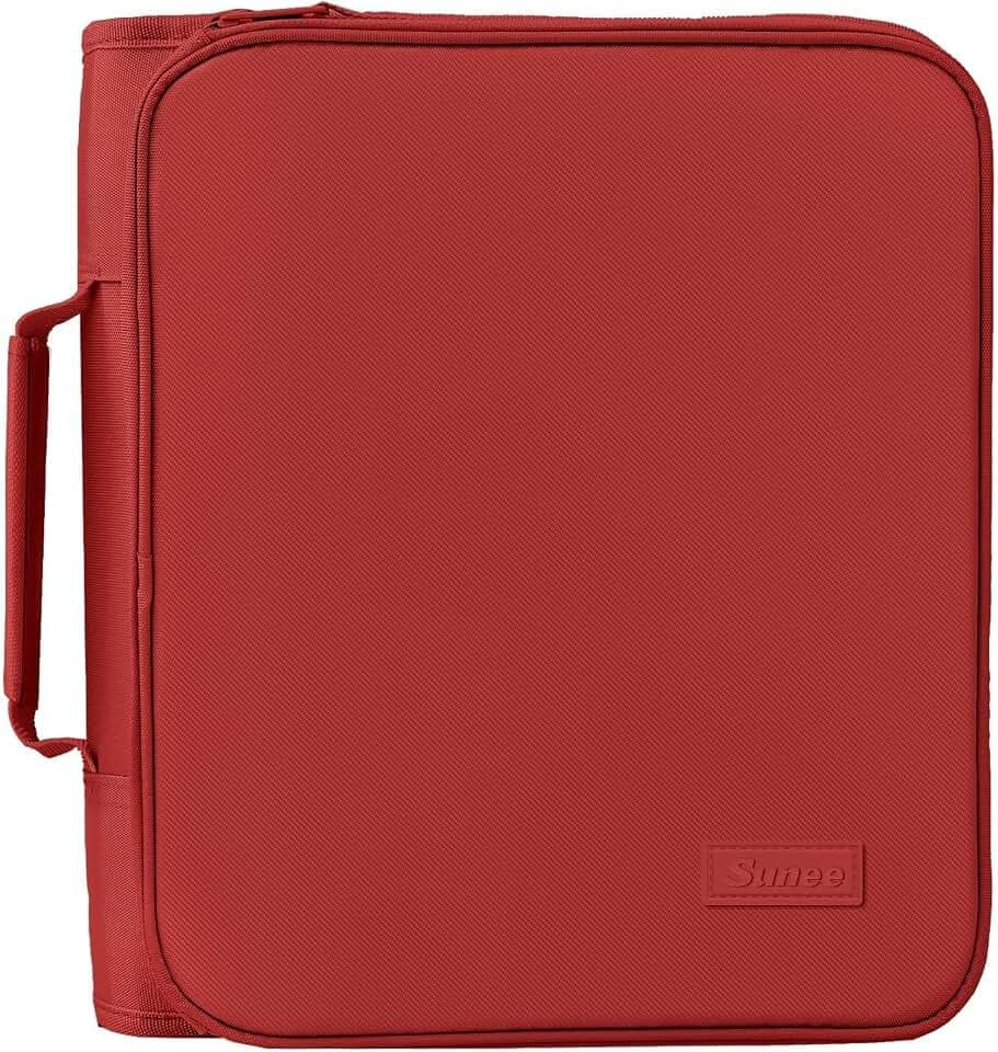 SUNEE Zippered Binder Bag with Handle, 2-Inch 3-Ring O-Ring, 500-Sheet Capacity, Includes Zip Pocket, 5-Tab Expanding File Folder, Multi-Pocket Organizer Binder for Middle School, Bright Red