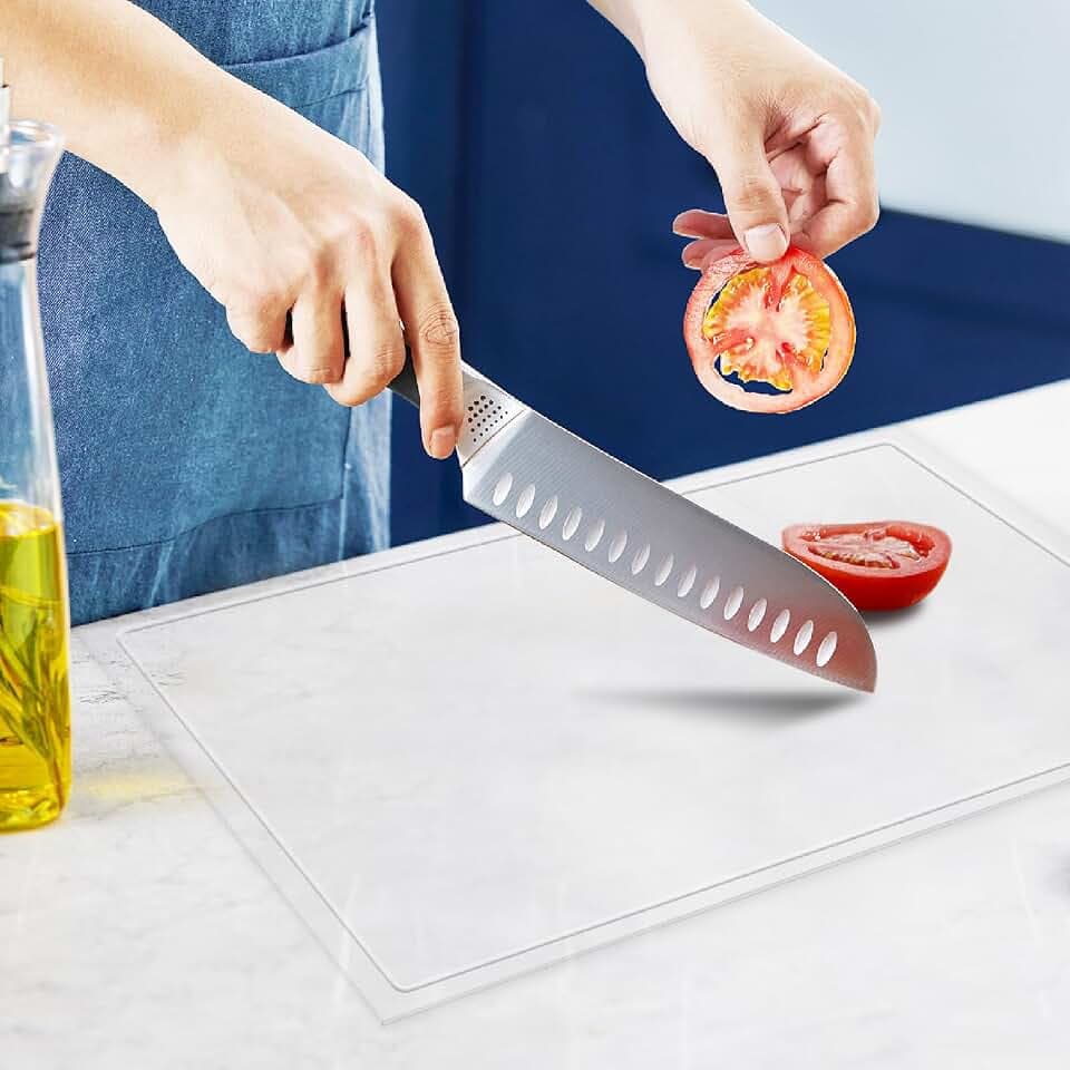 Acrylic Cutting Board with Juice Groove, Clear Cutting Board with Counter Lip, Cutting Boards for Countertop Protector, Non-Slip Dough Mat, Kitchen Decor Gadgets House Warming Gifts(24"x18")