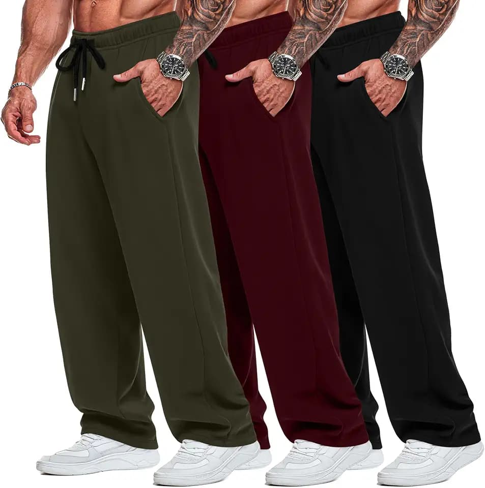 Neer 3 Pack Big and Tall Men's Wide Leg Sweatpants Baggy Joggers