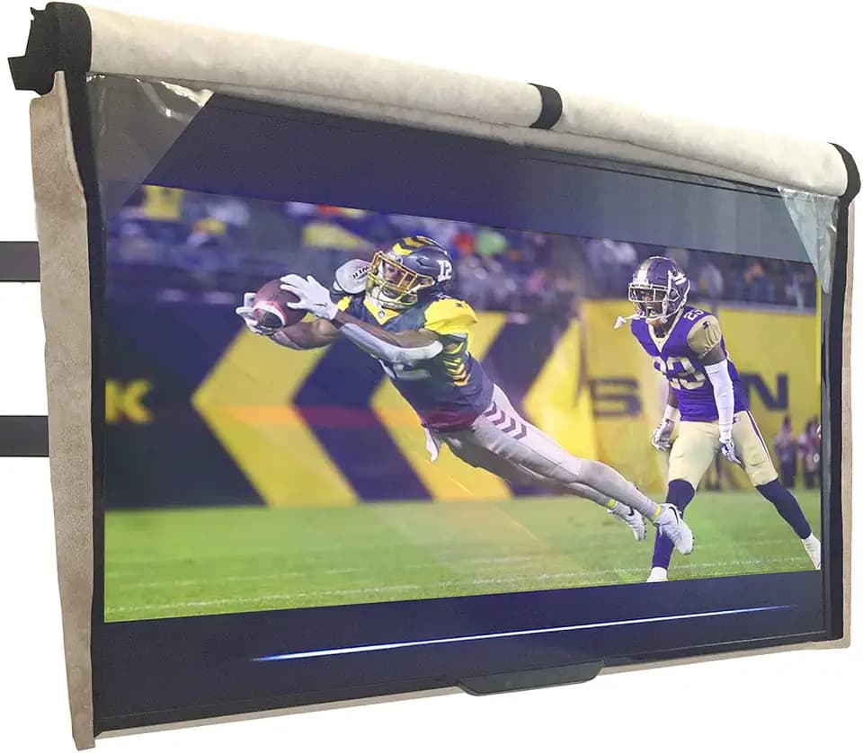 Outdoor TV Cover 55 inch - WITH FRONT FLAP - Weatherproof, Waterproof protection, Soft Interior, With Bottom cover - Beige