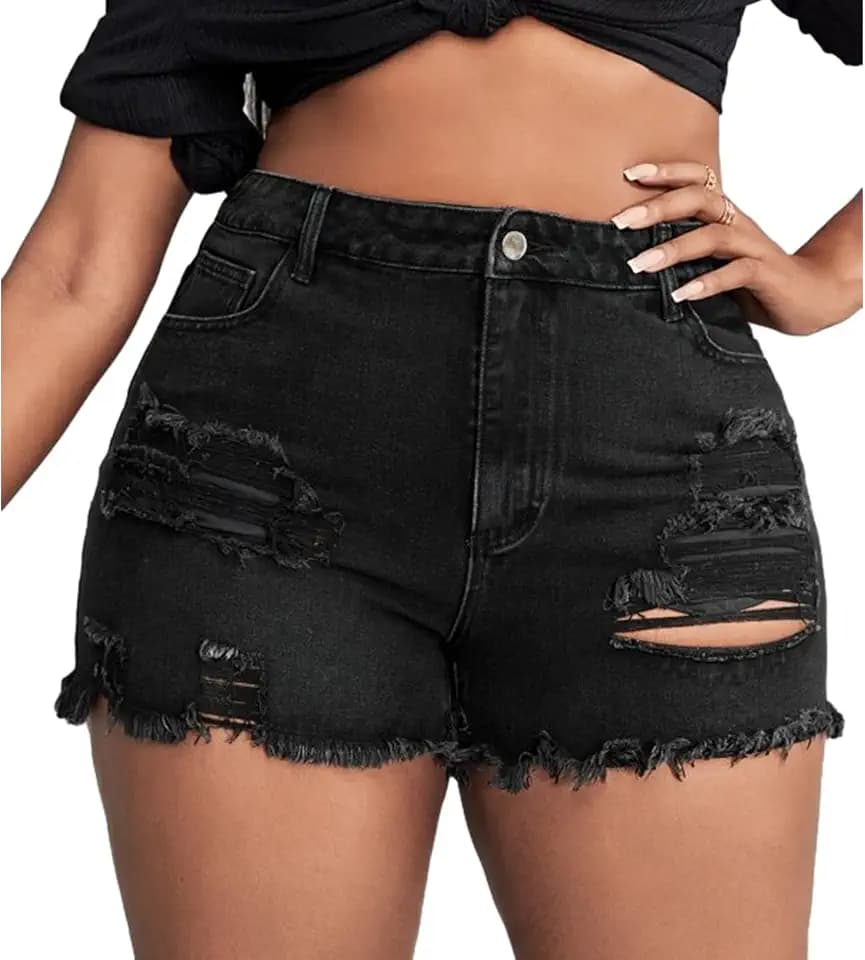 GAGELE Plus Size Denim Shorts Women High Waisted Stretch Summer Jean Shorts Black 16 Plus