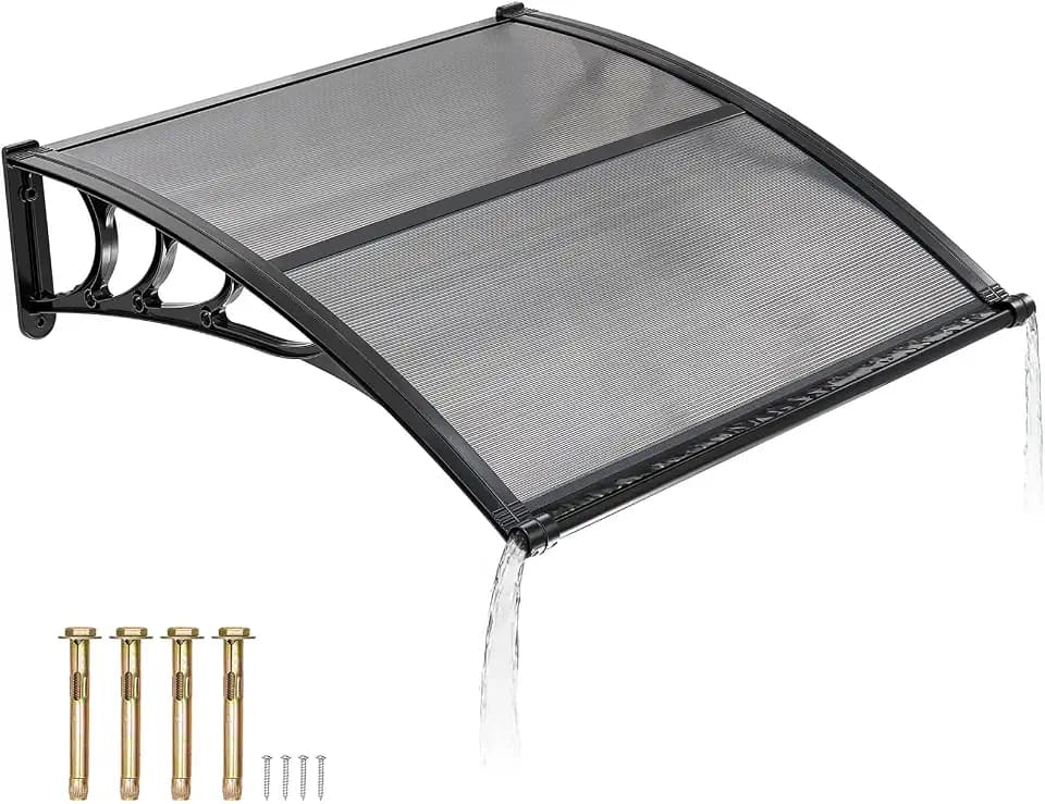 VEVOR Awnings for Door Entrance, 38" x 40" Window Door Awning Canopy Exterior with Drainage & ABS Bracket, Polycarbonate Cover Patio Door Awnings for Sun, UV, Rain, Snow Protection（Smoky Gray）