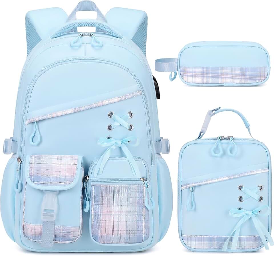 DIGOBAY Backpacks for Girls 3PCS School Backpack Lunch Box Pencil Pouch
