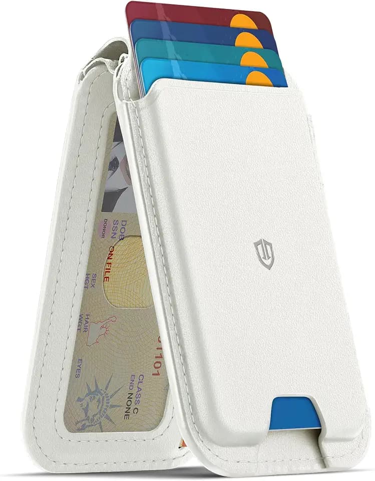 SHIELDON Genuine Leather for MagSafe Wallet Stand, 6 Card Holders, White