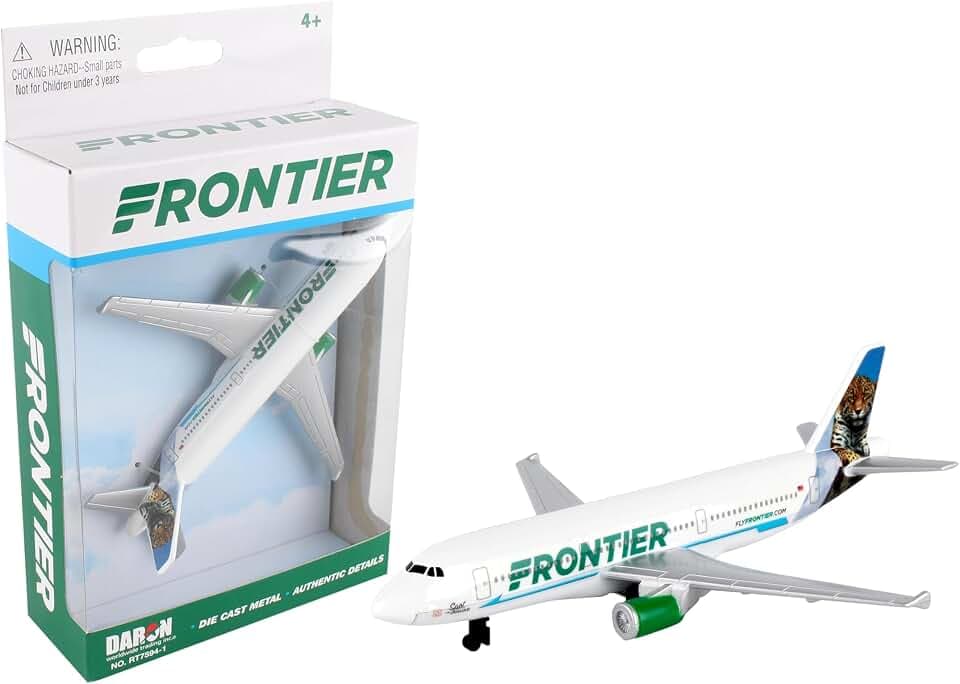 Daron Toy Airplane – Frontier Airlines – Die-Cast Metal Model Airplane Toy with Plastic Parts for Kids Ages 3+