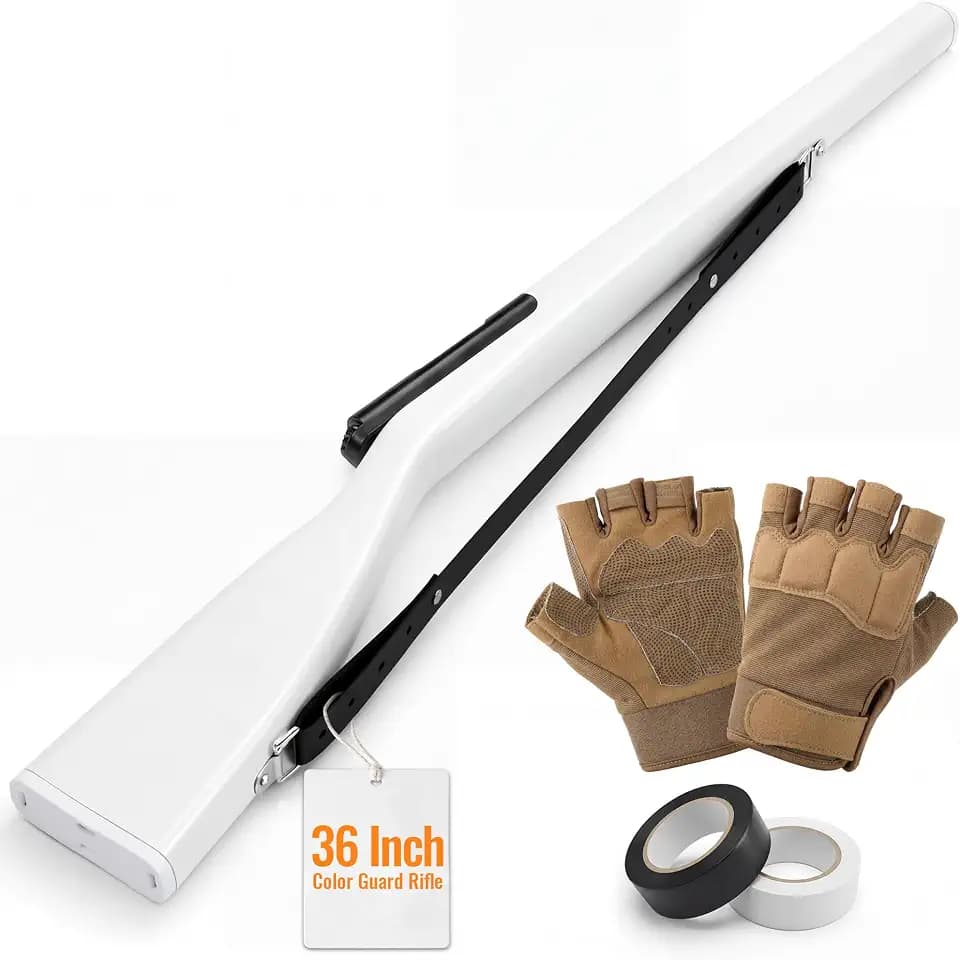 36" Color Guard Rifle, Wooden Drill Rifle for Winter Guard, Tan Gloves