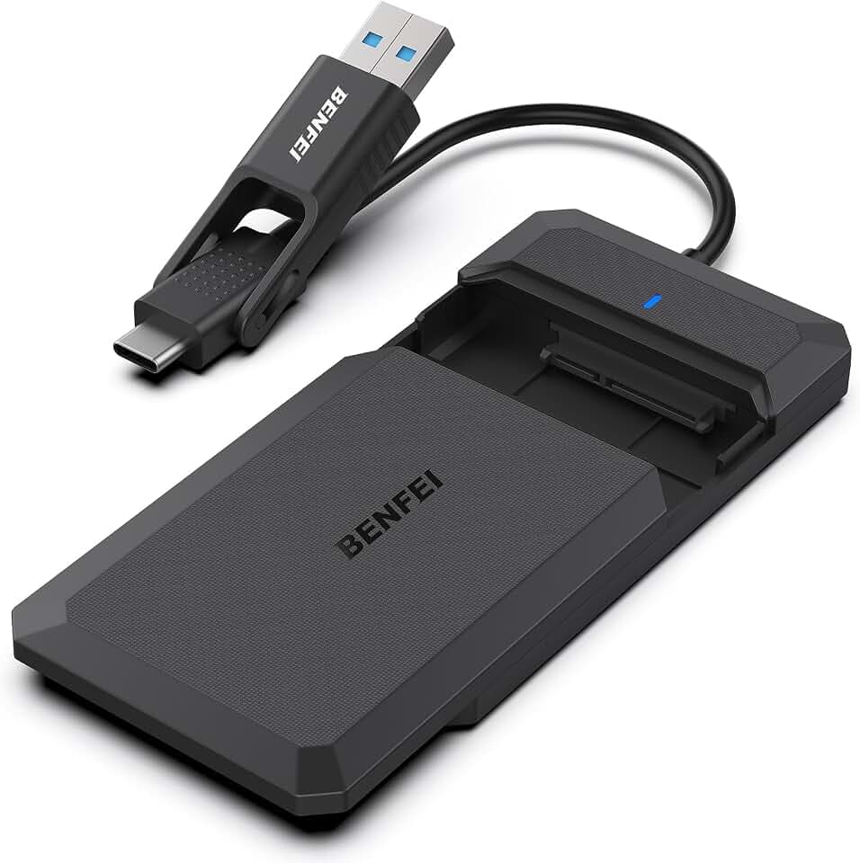 BENFEI Festplattengehäuse 2,5 Zoll, USB C 3.2 Gen 2 / USB Typ-A auf SATA III bis zu 6 Gbps Externes Gehäuse für SSD und HDD (Optimiert für SSD, unterstützt UASP SATA III)