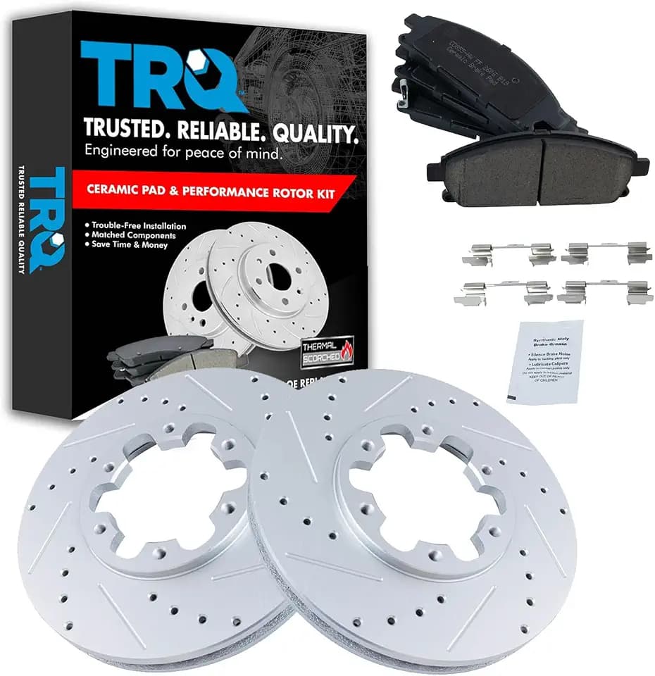 TRQ Performance Front Brake Pad and Rotor Set Ceramic Drilled Slotted G