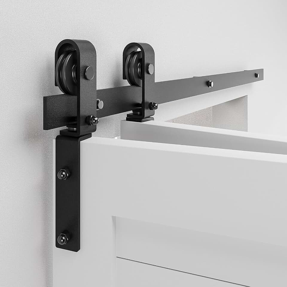 122cm/4FT Bifold Schiebetürbeschlag Schiebetüren Schiebetürsystem Komplettset Laufschiene Rollen Set Schwarz für 2 Holztür 58cm Breit